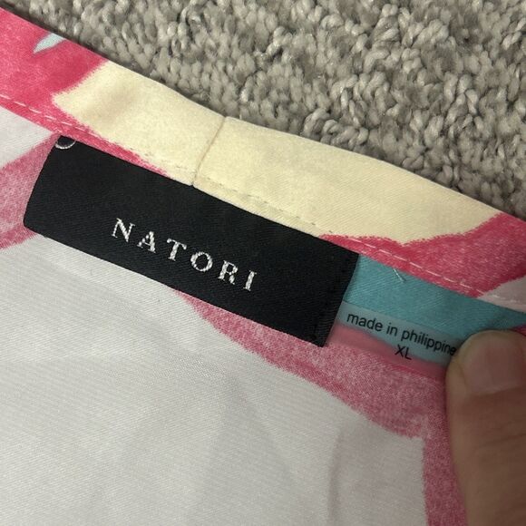 Natori Nightgown Slip Dress Robe Womens XL 1X White Pink Turquoise Silky Floral - Picture 5 of 12